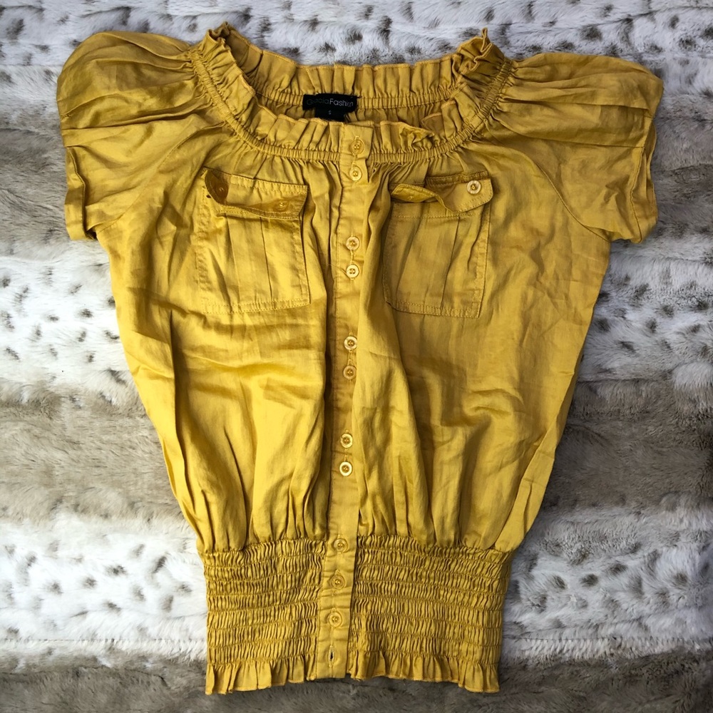 Gracia Fashion Mustard Yellow Frilly Ruffled Top S